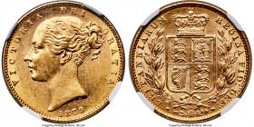 Victoria gold "Shield" Sovereign 1870 MS63 NGC, KM736.2, S-3853. Die #1. An appreciable Choice Mint State selection, struck from the first reverse die...