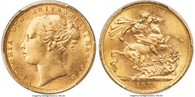Victoria gold "St. George" Sovereign 1871 MS64+ PCGS, KM752, S-3856A. Small BP variety. Very well-struck and the better of the two reverse types for t...
