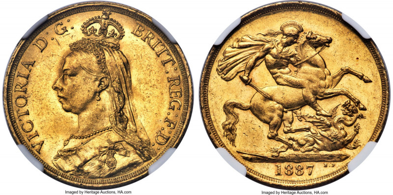 Victoria gold 2 Pounds 1887 MS61 NGC, KM768, S-3865. Satiny and decidedly Mint S...