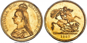 Victoria gold 5 Pounds 1887 MS63 NGC, KM769, S-3864. A fully choice emission of this Jubilee Head issue, struck on a sun-gold planchet, with vibrant l...