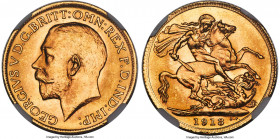 George V gold Sovereign 1913 MS65 NGC, KM820, S-3996. A luminescent gem unveiling smooth, silken luster at a turn of the wrist. Among the finest avail...