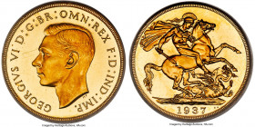 George VI gold Proof 2 Pounds 1937 PR63 PCGS, KM860, S-4075. Blessed with a warm sunflower-gold tone over bright features. Highly reflective in the fi...