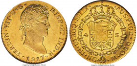 Ferdinand VII gold 4 Escudos 1817 NG-M AU50 NGC, Nueva Guatemala mint, KM73, Cal-1694. A highly challenging single-year issue, seldom seen in any cond...