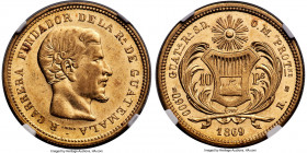 Republic 2-Piece Lot of Certified Assorted gold Issues 1869-R NGC, 1) 5 Pesos - MS62, KM191 2) 10 Pesos - AU55, KM193, Fr-40 A wonderful pair of certi...
