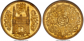 Hyderabad. Mir Usman Ali Khan gold Ashrafi AH 1349 Year 20 (1930/1931) MS65 NGC, Haidarabad (Farkhanda Bunyad) mint, KM-Y57a, Fr-1165. A glistening ge...