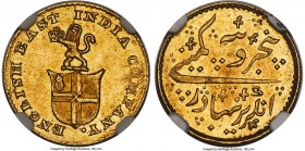 British India. Madras Presidency gold 5 Rupees (1/3 Mohur) ND (1820) MS65 NGC, Madras mint, KM422, Prid-244. An opulent gem representative of this typ...