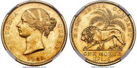 British India. Victoria gold Mohur 1841-(c) MS60 NGC, Calcutta mint, KM462.1, S&W-3.7. Type A obverse, Type I reverse. W.W. incuse on truncation, plai...