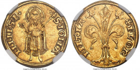Florence. Republic gold Florin ND (1252-1260) AU58 NGC, Fr-275, CNI-XIIa.8, MIR-3/3 (R2). 3.50gm. Third Series, Type C. +FLOR | ENTIA, stylized lily /...