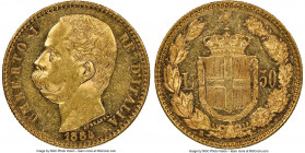 Umberto I gold 50 Lire 1884-R MS60 NGC, Rome mint, KM25, Mont-06 (R2), Gig-6 (R). Mintage: 2,534. The inaugural date of this only three-year, low mint...