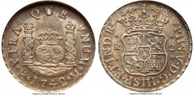 Philip V 2 Reales 1742 Mo-M MS65 NGC, Mexico City mint, KM85, Cal-826, Yonaka-M2-42. A peak-level conditional survivor that ranks well above any other...
