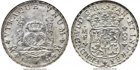 Ferdinand VI 8 Reales 1754 Mo-MF MS63 NGC, Mexico City mint, KM104.1, Cal-482. An incredibly frosty specimen for the type, boasting an even satin lust...