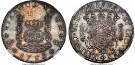 Ferdinand VI 8 Reales 1759 Mo-MM AU58 NGC, Mexico City mint, KM104.2, Cal-495. Graced with a steel-blue tone over slightly glassy surfaces, with a mod...