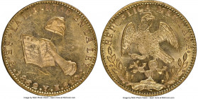Republic gold 8 Escudos 1862/1 Go-YE MS63 NGC, Guanajuato mint, KM383.7, Onza-1973. Remarkably lustrous, with watery brilliance that ripples gently ac...