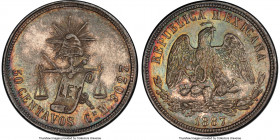 Republic 50 Centavos 1887 Cn-M MS63 PCGS, Culiacan mint, KM407.2. A commendable Choice Mint State example from this iconic fractional series, boasting...