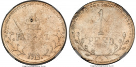 Chihuahua. Revolutionary Peso 1913 MS62 NGC, Chihuahua mint, KM611, Grove-7781. "1" above "PESO" variety. One of the finer examples of this type we've...
