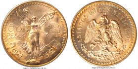 Estados Unidos gold 50 Pesos 1921 MS64 PCGS, Mexico City mint, KM481, Fr-172. The first date of issue for the type. Flashy, with vibrant sunflower-gol...