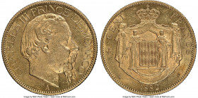 Charles III gold 100 Francs 1882-A MS61 NGC, Paris mint, KM99. Mintage: 5,000. The first and lowest mintage issue of a three-year type. AGW 0.9334 oz....