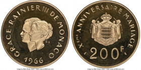 Rainier III gold Proof "10th Wedding Anniversary" 200 Francs 1966-(a) PR65 Ultra Cameo NGC, Paris mint, KM-XM2, Fr-32. Mintage: 1,000. Struck in celeb...