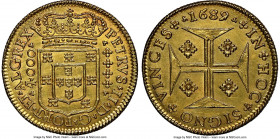 Pedro II gold 4000 Reis 1689 UNC Details (Cleaned) NGC, Lisbon mint, KM156, Fr-76. Exhibiting razor-sharp ornamentation to the obverse crown, with dec...