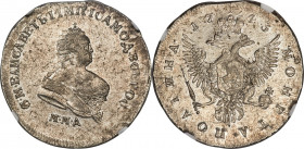 Elizabeth Poltina (1/2 Rouble) 1743-MMД AU53 NGC, Red mint, KM-C18.1, Bit-143. A captivating near Mint State example punctuated by ample argent luster...