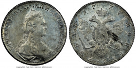 Catherine II Rouble 1777 CПБ-ФЛ AU55 NGC, St. Petersburg mint, KM-C67b, Dav-1685. A frost-white emission that is kept from a Mint State designation on...