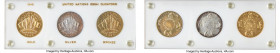 United Nations Uncertified gold, silver, & gilt-bronze "Monetary Unity" Essai Ducaton Set 1946, 1) gold Ducaton - KM-X1b, HK-873 2) silver Ducaton - K...