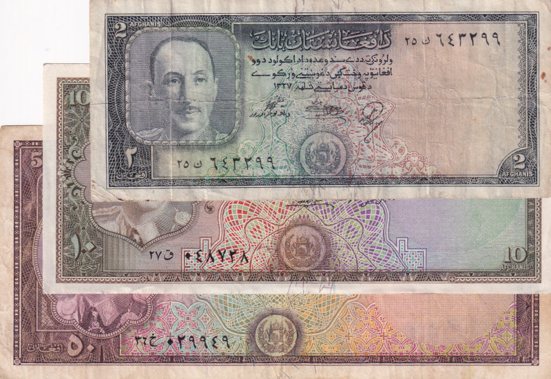 Afghanistan, 2-10-50 Afghanis, 1948/1951, p28; p30; p33, (Total 3 banknotes)
2-...