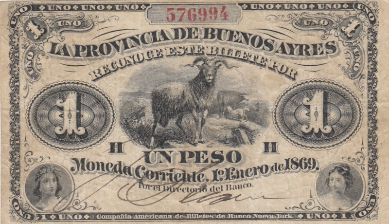 Argentina, 1 Peso, 1869, VF, pS481
Estimate: USD 50-100