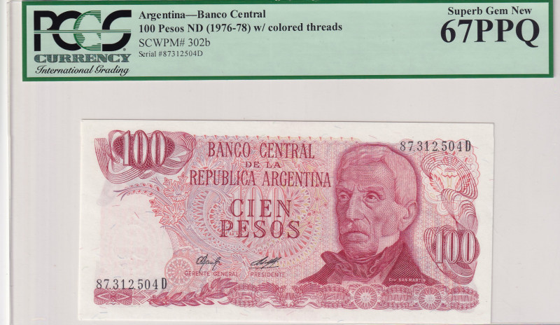 Argentina, 100 Pesos, 1976/1978, UNC, p302b
PCGS 67 PPQ, High Condition
Estima...