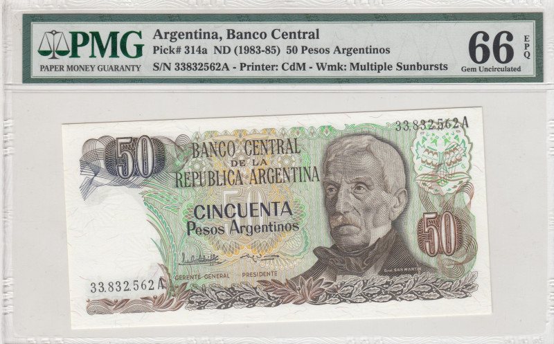 Argentina, 50 Pesos Argentinos, 1983/1985, UNC, p314a
PMG 66 EPQ
Estimate: USD...