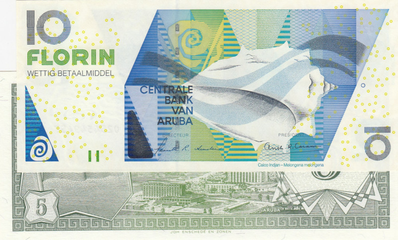 Aruba, 5-10 Florin, 1986/2003, UNC, p1; p16a, (Total 2 banknotes)
Estimate: USD...