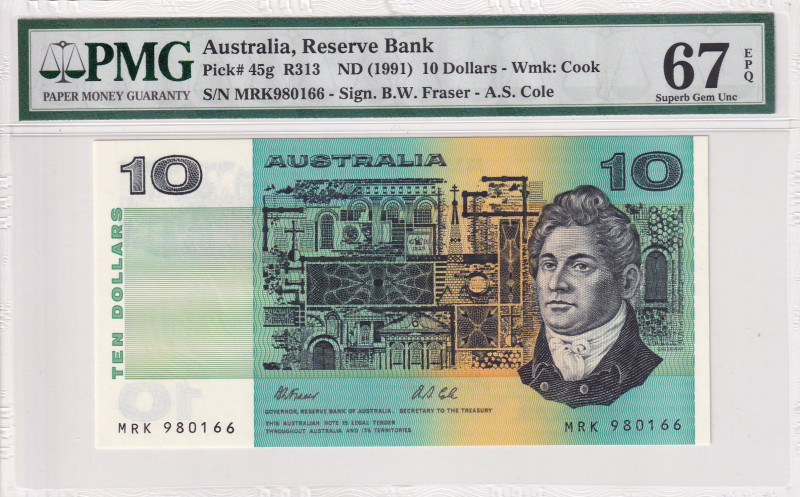 Australia, 10 Dollars, 1991, UNC, p45g
PMG 67 EPQ, High condition 
Estimate: U...