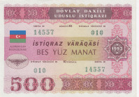 Azerbaijan, 500 Manat, 1993, AUNC, p13B
Azerbaijan Republic Loan Bonds
Estimate: USD 25-50