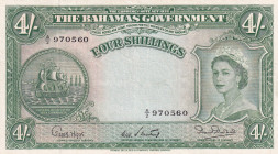Bahamas, 4 Shillings, 1953, XF(-), p13
Queen Elizabeth II. Potrait
Estimate: USD 200-400