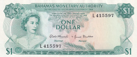 Bahamas, 1 Dollar, 1968, XF(+), p27a
Queen Elizabeth II. Potrait
Estimate: USD 25-50