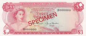 Bahamas, 3 Dollars, 1968, UNC, p28s, SPECIMEN
Queen Elizabeth II. Potrait
Estimate: USD 130-260