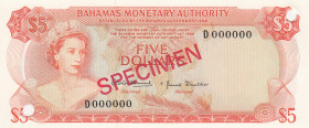 Bahamas, 5 Dollars, 1968, UNC(-), p29s, SPECIMEN
Queen Elizabeth II. Potrait, Rare
Estimate: USD 170-340