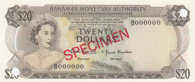 Bahamas, 20 Dollars, 1968, UNC, p31s, SPECIMEN
Queen Elizabeth II. Potrait, Rare
Estimate: USD 300-600