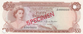 Bahamas, 50 Dollars, 1968, UNC(-), p32s, SPECIMEN
Queen Elizabeth II. Potrait, Rare
Estimate: USD 400-800