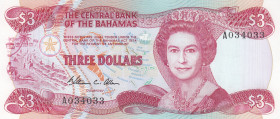 Bahamas, 3 Dollars, 1984, UNC, p44a
Queen Elizabeth II. Potrait
Estimate: USD 125-250
