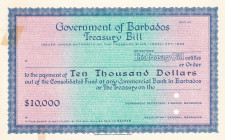 Barbados, 10.000 Dollars, 1992, UNC, 
Government of Barbados Treasury Bill, Stained
Estimate: USD 75-150