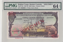 Belgian Congo, 500 Francs, 1957/1959, UNC, p34s, SPECIMEN
PMG 64 NET
Estimate: USD 1250-2500