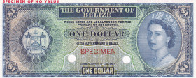 Belize, 1 Dollar, 1974, UNC, p33as, SPECIMEN
Color Experiment, Queen Elizabeth II. Potrait
Estimate: USD 600-1200