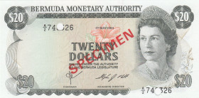 Bermuda, 20 Dollars, 1984, UNC, p31cs, SPECIMEN
Queen Elizabeth II. Potrait
Estimate: USD 150-300
