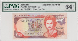 Bermuda, 100 Dollars, 1996, UNC, p45, REPLACEMENT
PMG 64 EPQ
Estimate: USD 350-700