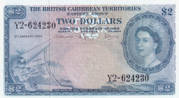 British Caribbean Territories, 2 Dollars, 1964, UNC, p8
Queen Elizabeth II. Potrait
Estimate: USD 1500-3000