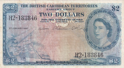 British Caribbean Territories, 2 Dollars, 1957, XF, p8b
Stained, Queen Elizabeth II. Potrait
Estimate: USD 100-200