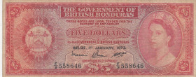 British Honduras, 5 Dollars, 1973, VF(-), p30c
Queen Elizabeth II. Potrait, Stained
Estimate: USD 100-200