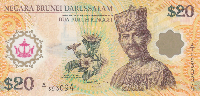 Brunei, 20 Ringgit, 2007, UNC, p34a
Polymer plastics banknote
Estimate: USD 25...