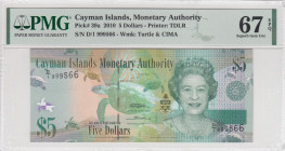 Cayman Islands, 5 Dollars, 2010, UNC, p39a
PMG 67 EPQ, High Condition, Commemorative, Queen Elizabeth II. Potrait
Estimate: USD 25-52
